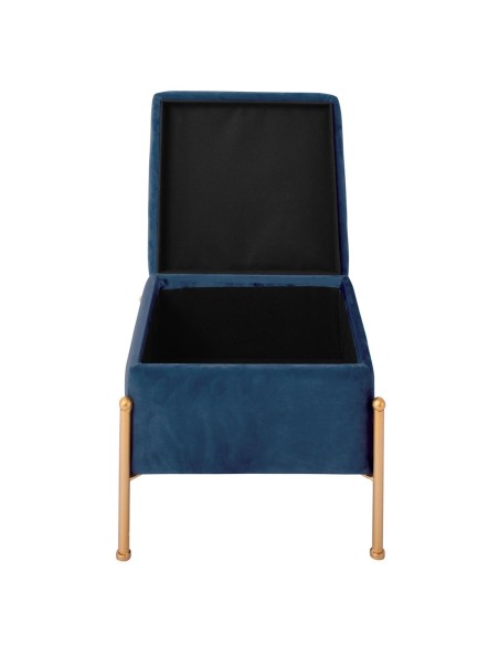 RAY Storage Stool 40x40cm Metal Gold Paint-Fabric Blue Velure