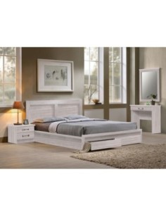 LIFE Κρεβάτι Διπλό, 2 Συρτάρια, για Στρώμα 160x200cm, Απόχρωση White Wash