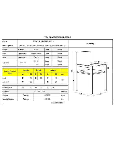 ASCO Armchair Black Frame-Black Fabric