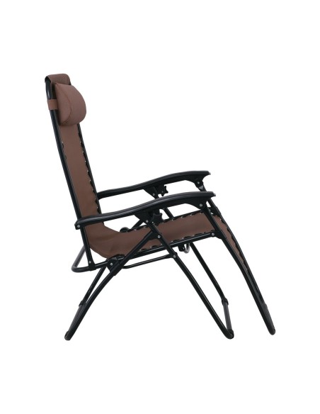SUPER RELAX Πολυθρόνα με Υποπόδιο, Μέταλλο Βαφή Μαύρο, Textilene Καφέ