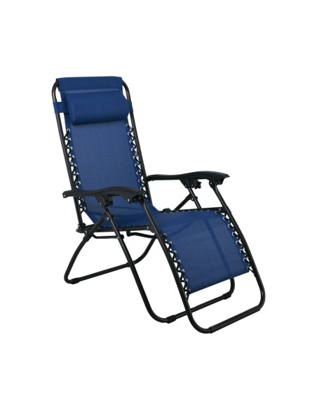 SUPER RELAX Πολυθρόνα με Υποπόδιο, Μέταλλο Βαφή Μαύρο, Textilene Μπλε