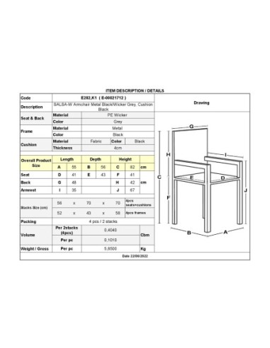 SALSA-W Armchair Metal Black-Wicker...