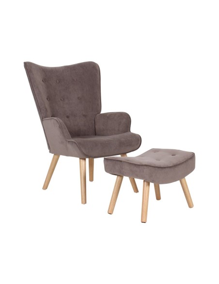 ALMA Set Armchair & Stool Natural - Velure Brown (K-D)