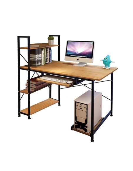 PC Metal Desk (4 shelves) 100x48x73-118cm Black-Natural