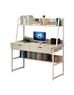 PC Metal Desk 2 Drawers/2 Shelves 100x48x74/138cm White/Maple