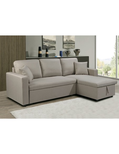 MONTREAL Καναπές - Κρεβάτι Γωνία Αναστρέψιμη με Χώρο Αποθήκευσης, Ύφασμα Μπεζ