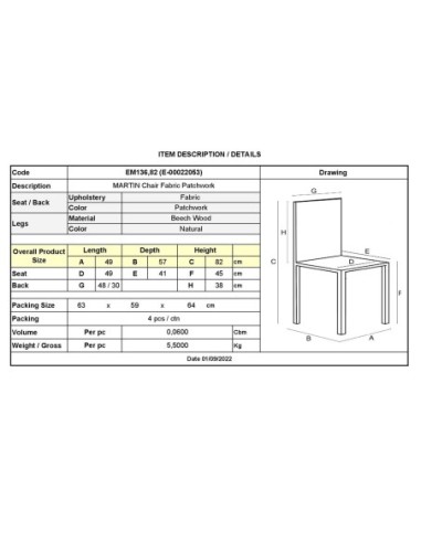 MARTIN Καρέκλα Ξύλο PP, Ύφασμα Patchwork