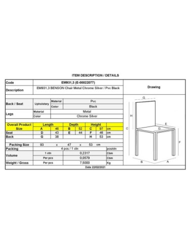 BENSON Καρέκλα Μέταλλο Χρώμιο, PVC Μαύρο