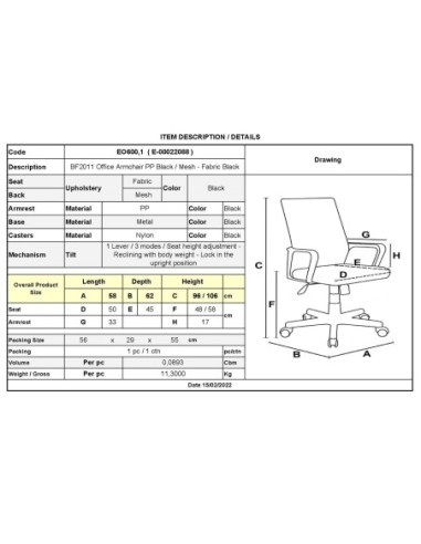 BF2011 Office Armchair Black Mesh (PP...