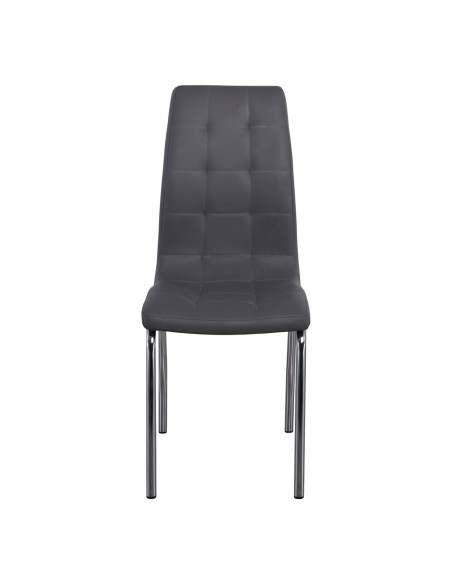 MELVA Καρέκλα Τραπεζαρίας - Κουζίνας, Μέταλλο Χρώμιο, PU Γκρι