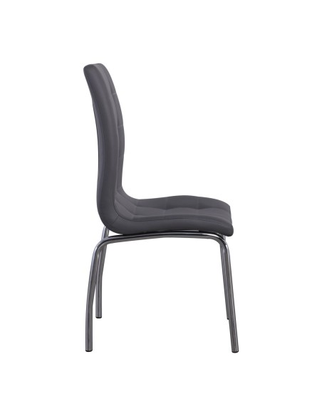 MELVA Καρέκλα Τραπεζαρίας - Κουζίνας, Μέταλλο Χρώμιο, PU Γκρι