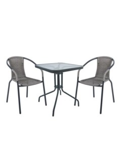 BALENO Set (Table 60x60cm+2 Armchairs) Metal Anthracite/Mixed Grey Wicker