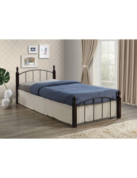 ARAGON Bed (for Mattress 120x200cm) Metal Black-Wood Walnut