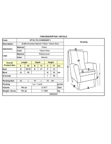 ALMA Armchair Natural - Velure Grey...