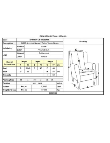 ALMA Armchair Natural - Velure Brown...