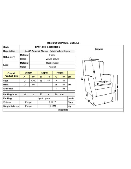 ALMA Armchair Natural - Velure Brown (K-D)