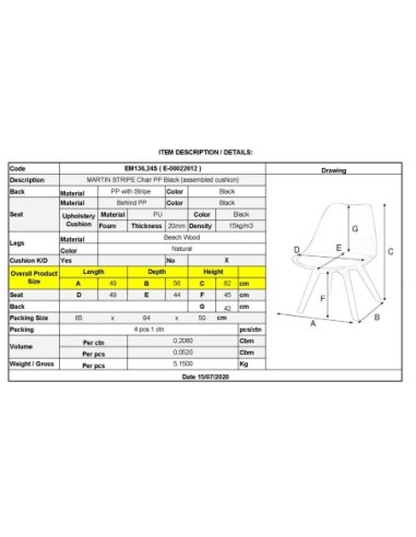 MARTIN STRIPE Chair PP Black...