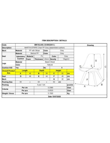 MARTIN STRIPE Chair PP Grey...