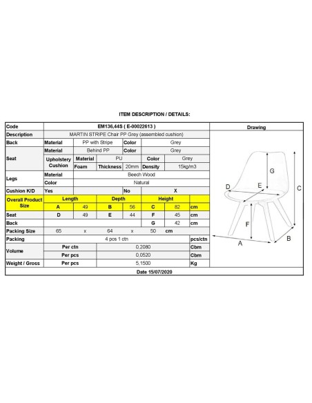 MARTIN STRIPE Chair PP Grey (assembled cushion)