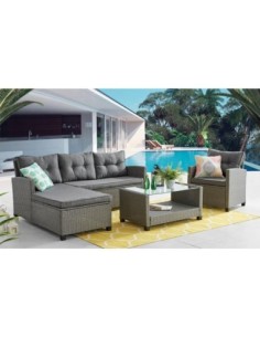 PATIO Set Metal (Corner Sofa+Table+Armchair) Wicker Grey/Cushions Dark Grey