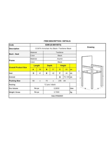 COSTA Armchair Alu Black-Textilene Black