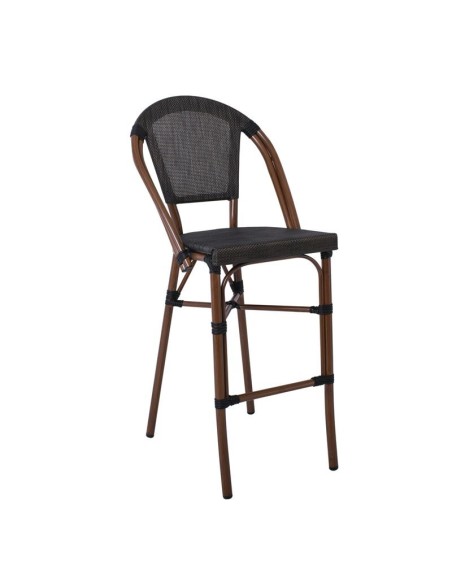 COSTA Σκαμπό BAR με Πλάτη, Αλουμίνιο Απόχρωση Καρυδί, Textilene Μαύρο