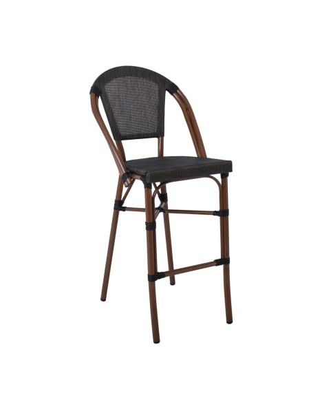 COSTA Σκαμπό BAR με Πλάτη, Αλουμίνιο Απόχρωση Καρυδί, Textilene Μαύρο