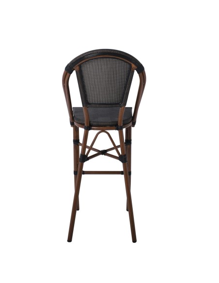 COSTA Σκαμπό BAR με Πλάτη, Αλουμίνιο Απόχρωση Καρυδί, Textilene Μαύρο