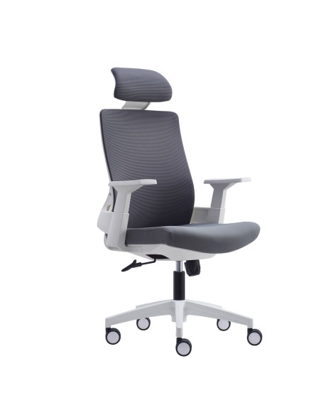 BF8900 Πολυθρόνα Γραφείου Διευθυντή, Άσπρο - Γκρι, Mesh Γκρι, Ύφασμα Γκρι