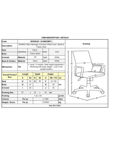 BF8950 Πολυθρόνα Γραφείου Άσπρο -...