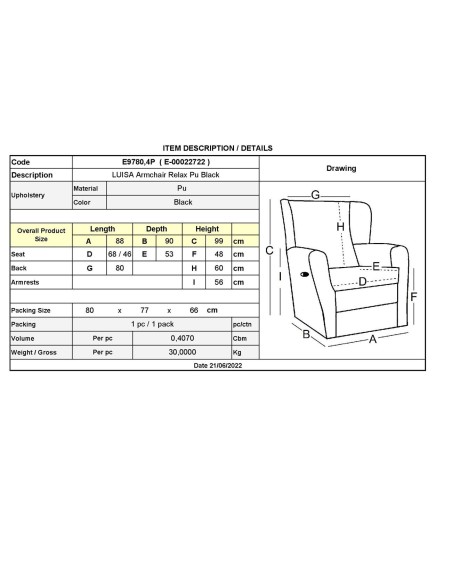 LUISA Armchair Relax Pu Black