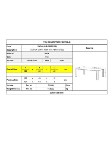 ACTION Coffee Table 120x60cm...