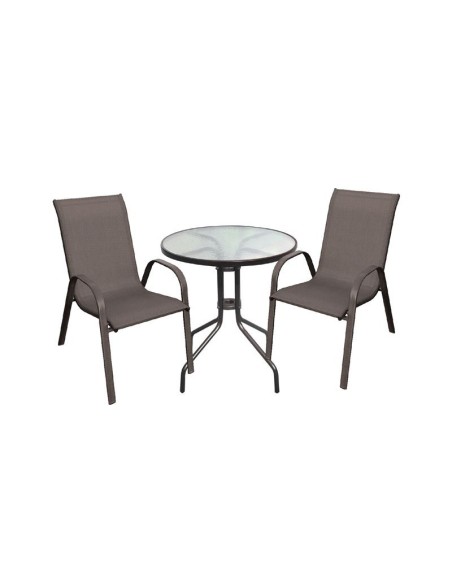 RIO Set (Table Φ60+2 Armchair) Metal Brown-Textilene Brown