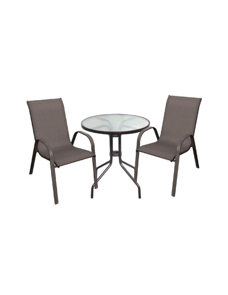 RIO Set (Table Φ60+2 Armchair) Metal Brown-Textilene Brown