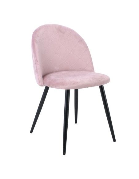 BELLA Καρέκλα Τραπεζαρίας, Μέταλλο Βαφή Μαύρο, Ύφασμα Velure Απόχρωση Dirty Pink