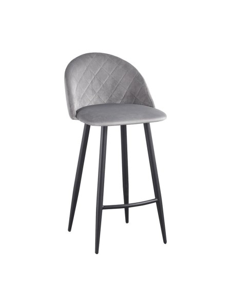 BELLA Σκαμπό BAR με Πλάτη, Μέταλλο Βαφή Μαύρο, Ύφασμα Velure Απόχρωση Γκρι