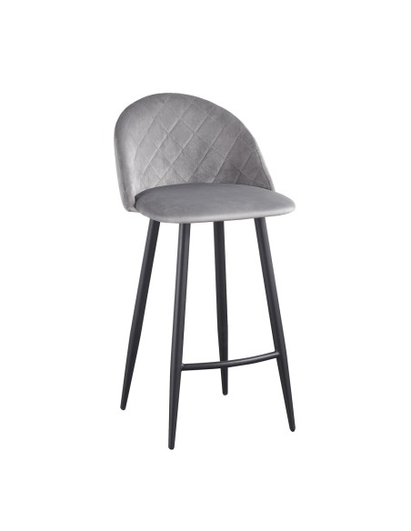 BELLA Σκαμπό BAR με Πλάτη, Μέταλλο Βαφή Μαύρο, Ύφασμα Velure Απόχρωση Γκρι