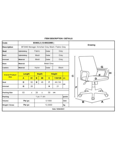 BF2940 Manager Armchair Grey Mesh