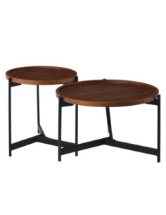 TOSS Set-2 Coffee Tables D.50cm + D.70cm Metal Black/Walnut