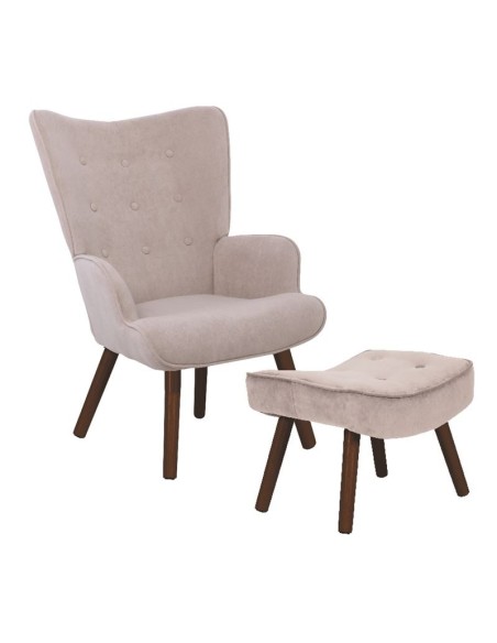 ALMA Set Armchair & Stool Walnut - Velure Light Brown (K-D)