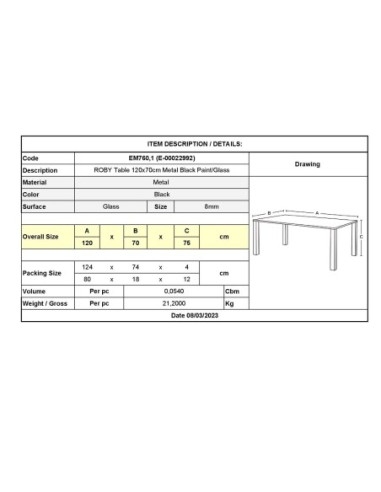 ROBY Table 120x70cm Metal Black...