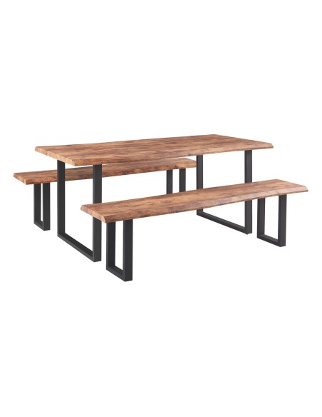 LIZARD 3D PAPER Set (Table 180x90cm+2 Benches) Metal Black-Dark Acacia