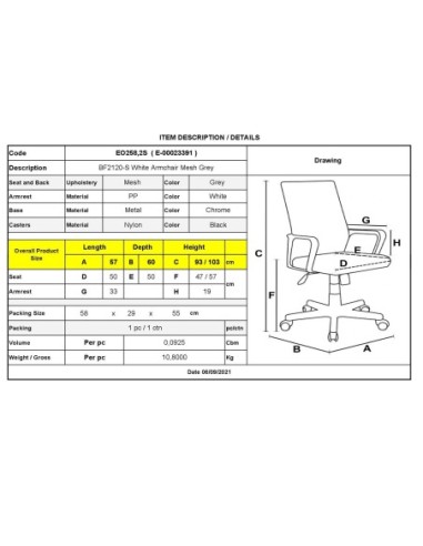 BF2120-S White Armchair Grey Mesh