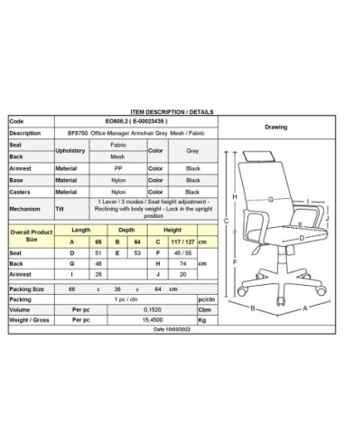 BF8750 Manager Armchair Grey Mesh-Fabric
