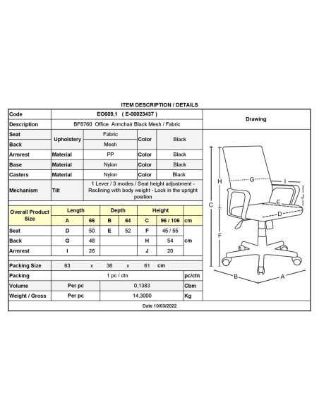 BF8760 Office Armchair Black Mesh-Fabric