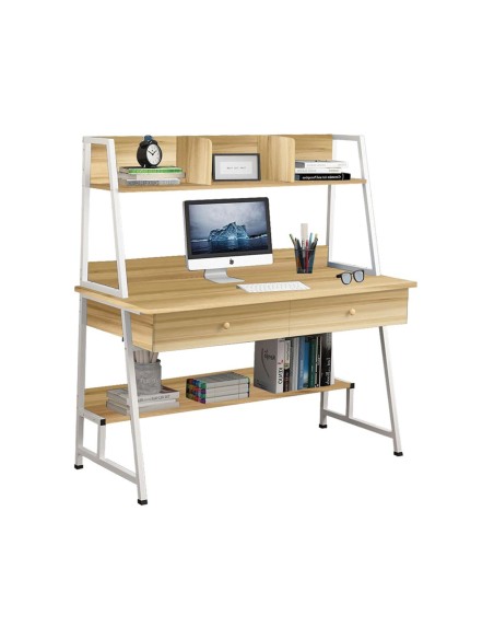 PC Metal Desk 2 Drawers-2 Shelves 100x48x73-137cm White-Sonoma