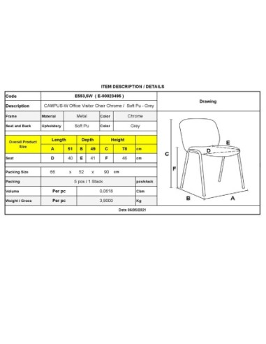 CAMPUS Chair-Chromed Frame-Grey Pu