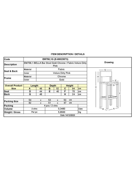 BELLA Bar Stool Gold Chrome, Dirty Pink Velure