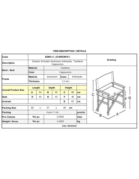 Director Armchair, Aluminium Anthracite 1.2mm, Textilene Beige
