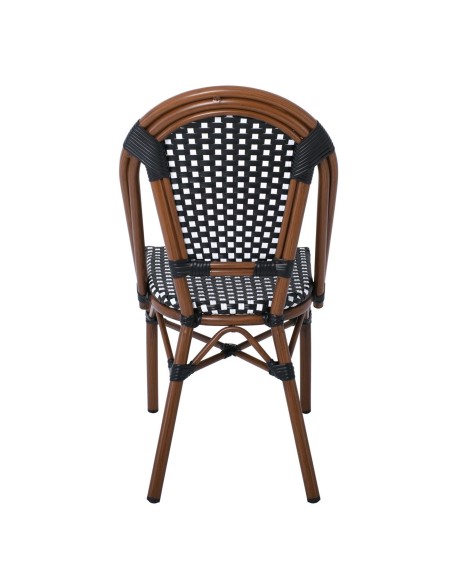 PARIS Καρέκλα Bistro Αλουμίνιο Καρυδί, Wicker Μαύρο - Άσπρο, Στοιβαζόμενη